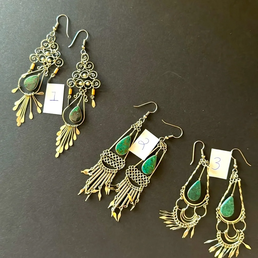 Peruvian Wire Work Earrings with Turquoise Stone_2
